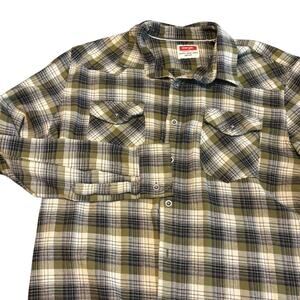 Wrangler Men’s Flannel Shirt Green Black Plaid Long Sleeve Western XL